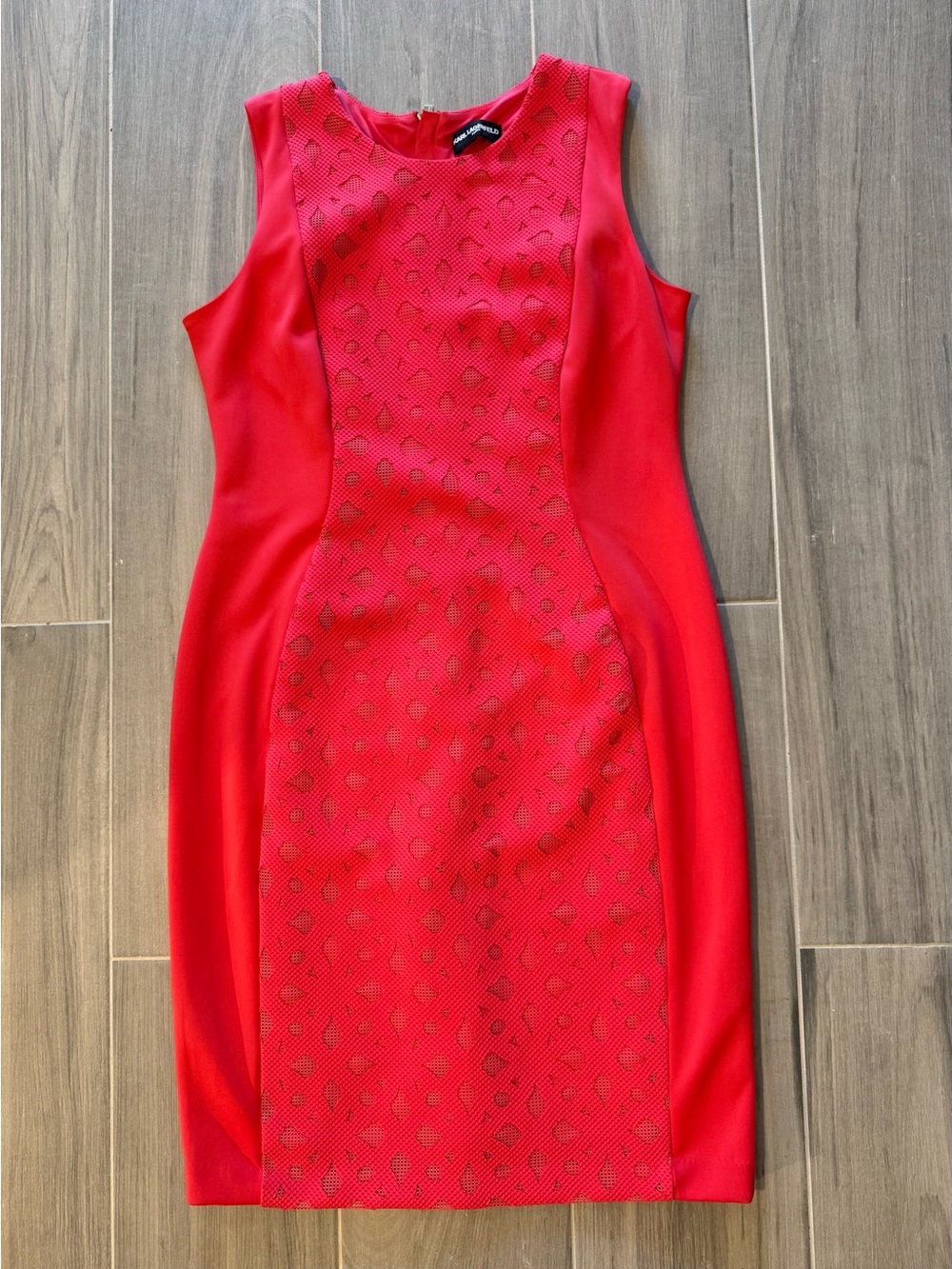 Karl Lagerfeld Red Sleeveless Sheath Dress with Textured Center Size 12